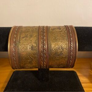 Vintage Wide Engraved Cuff Bracelet in Gold and Copper Tones Made in India